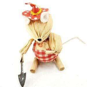 Handmade Husk German Gardening Mouse Holiday Christmas Tree Ornament 4x3.5" Rare
